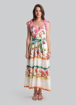 Robe longue imprimé fleurs sans manche blanc LILY ROSE femme