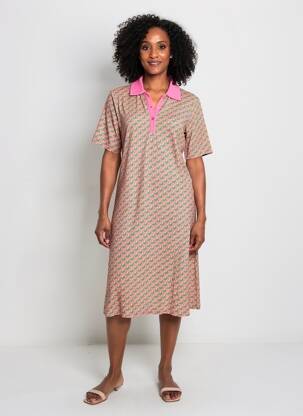 Robe mi-longue imprimé fantaisie manches courtes rose PRINCESSE NOMADE femme
