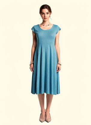 Robe mi-longue imprimé fantaisie manches courtes bleu LINGAM femme