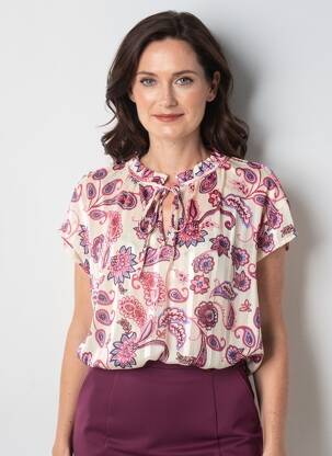 Top imprimé fantaisie manches courtes blanc BY ONE femme
