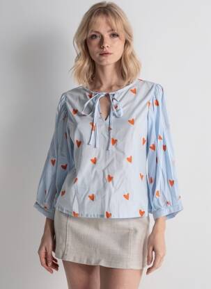 Blouse col rond manches 3/4 bleu COMPAÑIA FANTASTICA femme