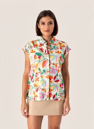 Chemisier imprimé fantaisie manches courtes blanc COMPAÑIA FANTASTICA femme