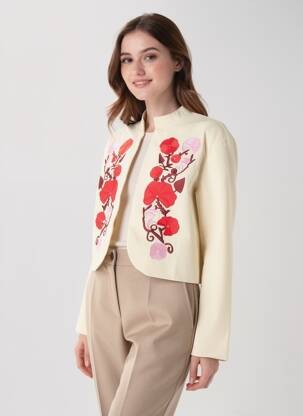 Veste casual col rond beige LILY ROSE femme