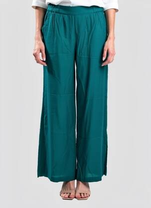 Pantalon large tissage popeline taille normale vert PRINCESSE NOMADE femme