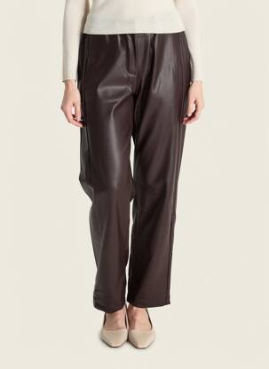 Pantalon droit taille élastique taille normale marron INTUITION femme