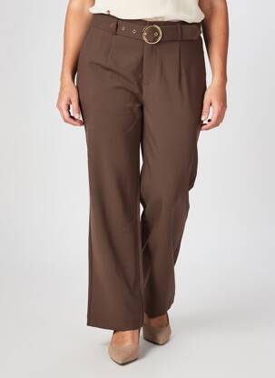 Pantalon droit tissage popeline taille normale marron BY ONE femme