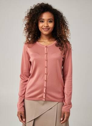 Gilet manches longues col rond rose ICHI femme