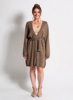 Robe pull col v manches longues marron LE PHARE DE LA BALEINE femme