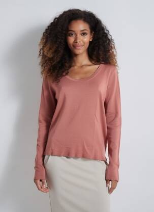 Pull coupe cintrée manches longues rose ICHI femme