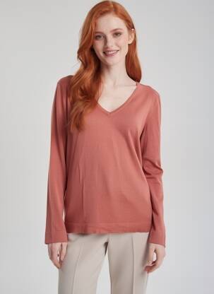 Pull coupe cintrée manches longues rose ICHI femme