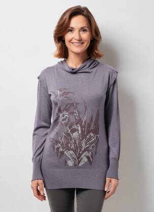 Pull tunique tissage chiné manches longues violet KATMAI femme