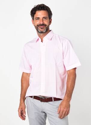 Chemise manches courtes imprimé carreaux rose PIERRE CARDIN homme