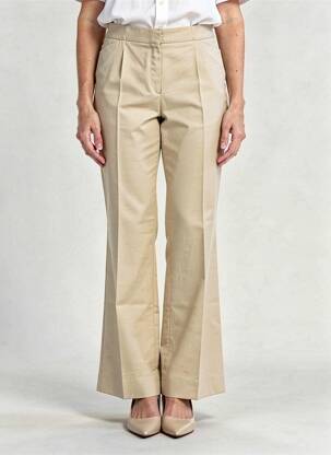 Pantalon flare fermeture zippée sous rabat avec crochet taille haute beige PATRICK GERARD femme