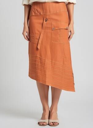 Jupe longue coupe asymétrique orange FIGURE LIBRE femme