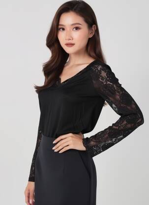 Top tissage jersey manches longues noir SCHOOL RAG femme