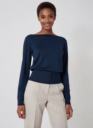 Pull col bateau manches longues bleu RINASCIMENTO femme