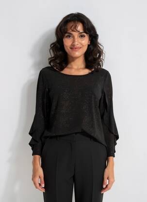 Top col rond manches 3/4 noir RINASCIMENTO femme
