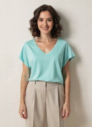 T-shirt col v manches courtes bleu LOLA ESPELETA femme