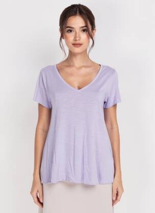 T-shirt col v manches courtes violet AMERICAN VINTAGE femme