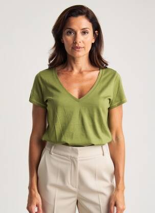 T-shirt col v manches courtes vert KANOPE femme