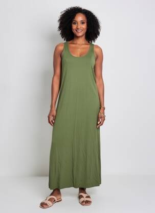 Robe longue sans manche sans manche vert YERSE femme