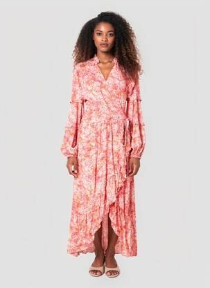 Robe longue imprimé fantaisie manches longues orange SUNCOO femme