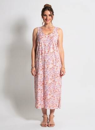 Robe longue imprimé fantaisie sans manche rose RUE MAZARINE femme