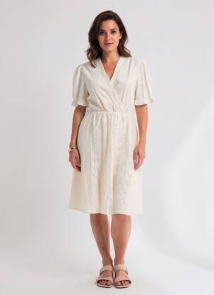 Robe mi-longue coupe fluide manches courtes beige RUE MAZARINE femme