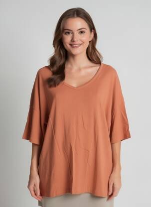 T-shirt stretch manches courtes orange AMERICAN VINTAGE femme