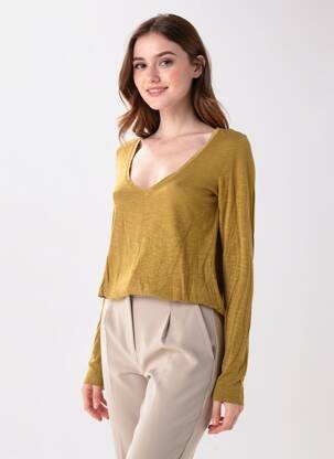 Top stretch manches longues vert AMERICAN VINTAGE femme