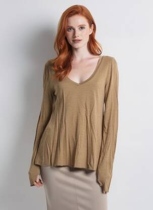 Top stretch manches longues marron AMERICAN VINTAGE femme