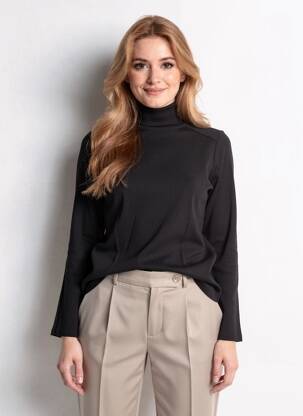 Pull col roulé tissage côtelé manches longues noir KANOPE femme