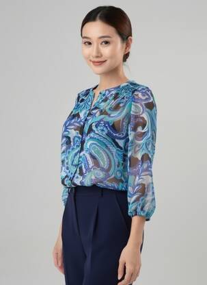 Chemisier tissage crêpe manches longues bleu STREET ONE femme
