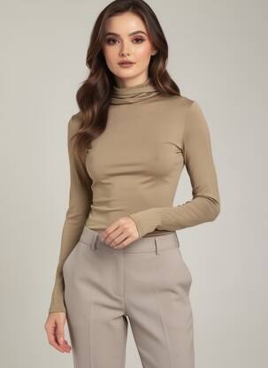 Top tissage jersey manches longues vert AMERICAN VINTAGE femme