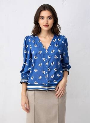 Chemisier tissage crêpe manches longues bleu SUNCOO femme