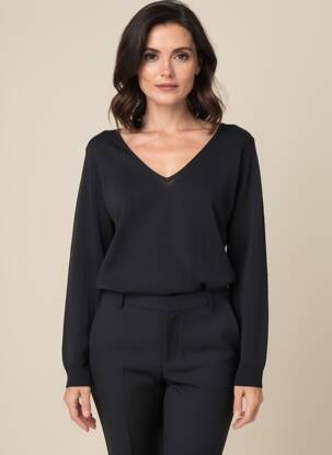 Pull col v manches longues noir RINASCIMENTO femme