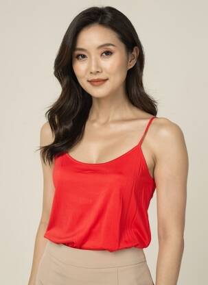 T-shirt stretch fines bretelles rouge VANGO femme