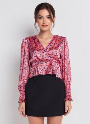 Top coupe cintrée manches longues rose SUNCOO femme