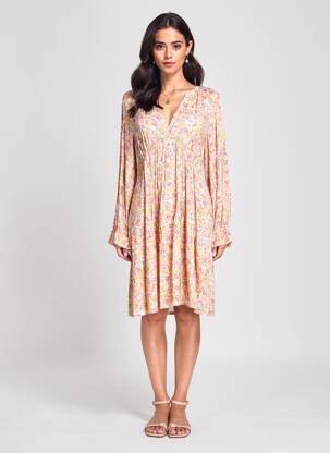Robe mi-longue imprimé fleurs manches longues rose LPB LES PETITES BOMBES  femme