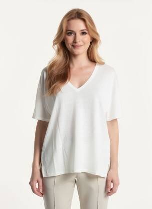 T-shirt col v manches courtes blanc INDI & COLD femme
