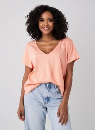 T-shirt col v manches courtes rose KANOPE femme