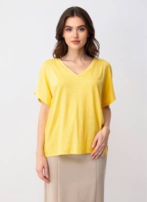 T-shirt col v manches courtes jaune FREEMAN T.PORTER femme