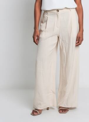 Pantalon large tissage crêpe taille normale beige VAN-DOS femme