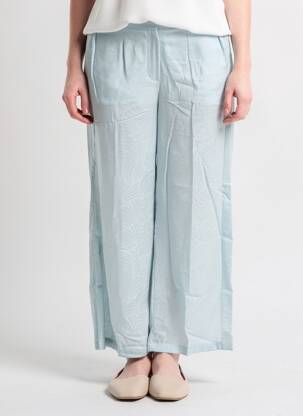 Pantalon large fermeture zip latéral taille normale bleu SUNCOO femme