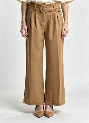 Pantalon large tissage crêpe taille haute marron CHERRY PARIS femme