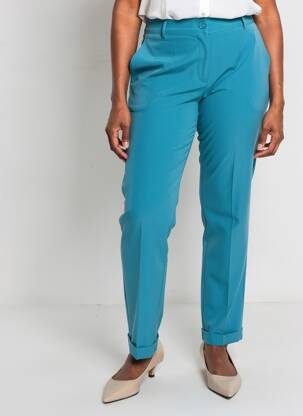 Pantalon droit tissage popeline taille normale bleu AMELIE & AMELIE femme