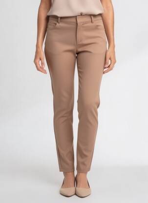 Pantalon slim tissage popeline taille normale marron RINASCIMENTO femme