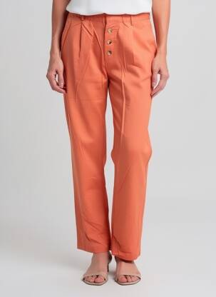Pantalon droit tissage popeline taille normale orange YERSE femme