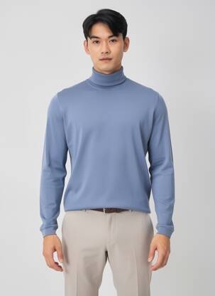 Pull col roulé coupe cintrée manches longues bleu CBK homme