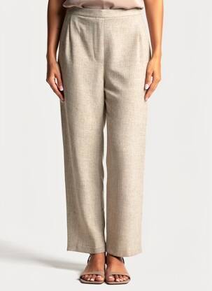 Pantalon droit tissage crêpe taille normale beige ATLANTA femme